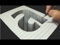 Drawing 3D Letter A - Trick Art on Line Paper - By Vamos