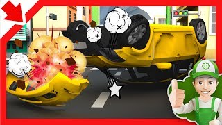 Car accident cartoon. Car race for children. Cars kids learning. Police and Ambulance cartoon
