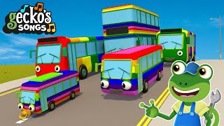 Rainbow Buses Everywhere! | Nursery Rhyme & Kids Songs | Gecko's Garage | Bus Songs | 123's & Colors