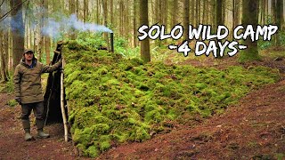4 DAYS ALONE in a PRIMITIVE WILD CAMP - Bushcraft Shelter - Foraging - Survival Solo Adventure