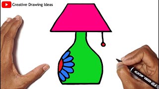How to Draw a Table lamp With Design And Color | Easy Table Lamp Drawing Design