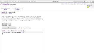 Logic 1 sumLimit Java Tutorial || codingbat com