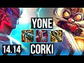 YONE vs CORKI (MID) | 10/1/10, 500+ games, Dominating | EUW Master | 14.14