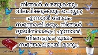 ബൈബിൾ വചനം / Malayalam Bible Verse /നിങ്ങള്‍ ദുഃഖിതരാകും;എന്നാല്‍,നിങ്ങളുടെ ദുഃഖം സന്തോഷമായി മാറും.