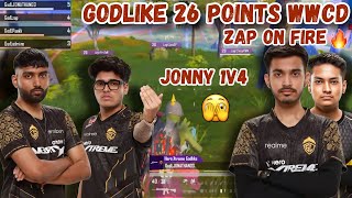 GODLIKE 16 Finishes WWCD 💛 Zap on Fire 🔥Jonny 1v4 | ESL Highlights