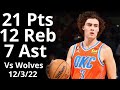 Josh Giddey 21 Pts 12 Reb 7 Ast vs Timberwolves Highlights