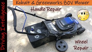 How To Repair Kobalt KM2180B \u0026 Greenworks GLM801602 80V Lawn Mowers: Handle, Wheels \u0026 Wheel Bearings