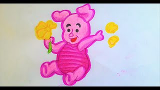 🐷How to draw Piglet || Easy Drawing || Winnie-the-Pooh || Disney Cartoons || Pig holding a Flower