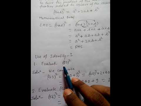 Algebraic Identity (a + B)2 = A2 + 2ab + B2 - YouTube