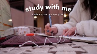 1 hour study with me: golden hour with calm piano tracks (timer included)