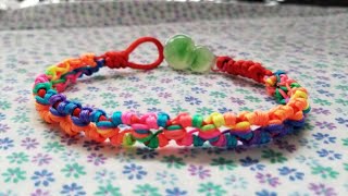 DIY Macramé Rainbow Flower Bracelet手编五彩桃花手链