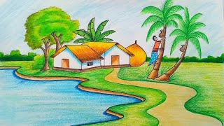 Winter season scenery Drawing ❣️ শীতকালের দৃশ্য আঁকার সহজ উপায় ❣️Shitkaler Drisso Drawing. Painting