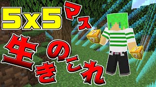 【マインクラフト】難易度Sランクの5x5マスの世界でラッキーブロックで生き残れ!?