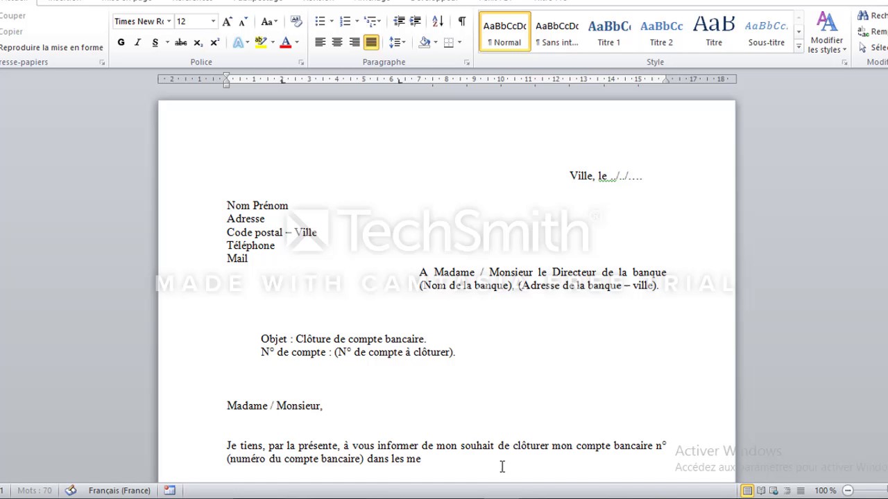 Modèle De Lettre Pour Clôture Compte Bancaire Creatif
