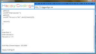 Converts the string to an int value c code example