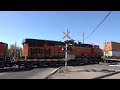 BNSF 8344 Intermodal Stack Train With Mid DPUs South, E. River Rd. Railroad Crossing, Escalon CA