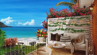 Cozy Beach House Porch in Summer Ambience with Relaxing Ocean Waves