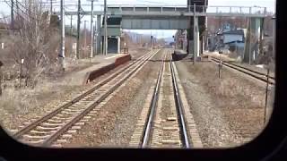 西帯広駅に到着する根室本線下りキハ40系の前面展望