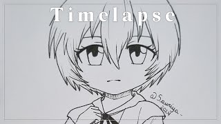 [TIMELAPSE] Traditional drawing of chibi Rei(Neon Genesis Evangelion)