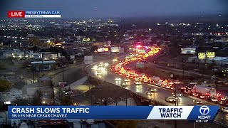 Crash slows traffic on southbound I-25 at Cesar Chavez in Albuquerque