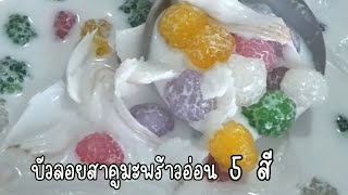 บัวลอยสาคูมะพร้าวอ่อน 5 สี สาคูเม็ดเงาใส หอมกะทิ หวานมันพอดี