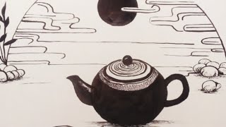 Zenful Ink:Minimalist Tea Ritual #minimalisticart #inkdrawing #zenful #asmr