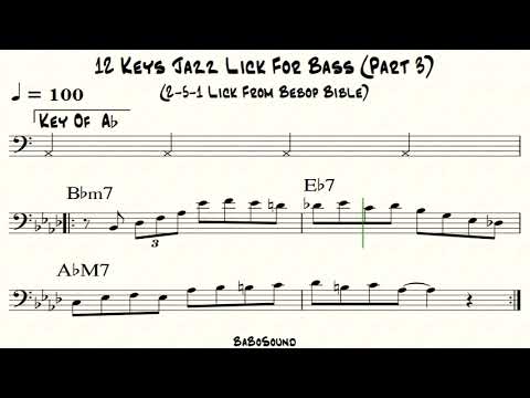 12 Keys Jazz Lick For Bass (Part 3) / 2-5-1 Lick (Bebop Bible) - YouTube