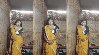 crossdresser in yellow saree boy to girl transformation make-up full body