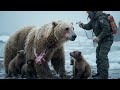 a mother polar bear struggle in million of barnacles and security team arrives.