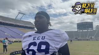 ECU Football OL Noah Henderson after spring practice in Dowdy-Ficklen Stadium