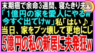 【スカッと】末期癌で余命3ケ月、寝たきり夫「1億の豪邸を愛人にやるw今すぐ出てけw」私「はい♪」当日、家を壊し更地にし5億円の私の新居に夫発狂w（朗読）