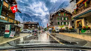 Driving in Switzerland: Lauterbrunnen 🇨🇭 Beautiful drive in summer rain!