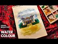 WATERCOLOR PAINTING OF JIRANG MONASTERY | ARCHITECTURE LANDSCAPE PAINTING | ANKITA DATTA| ART ASYLUM