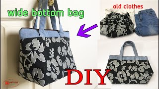 WIDE BOTTOM BAG | EASY TOTE BAG WITH ZIPPER | DIY BAG FROM OLD CLOTHES | BAG SEWING PATTERN