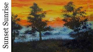 STEP by STEP Sunset Landscape Painting for Beginners Using Acrylic Colours