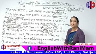 One Word Substitution | Words Related to MARRIAGE | English Grammar By Rani Mam For SSC CGL, Bank PO