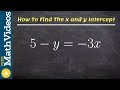 Finding the x and y intercept from a linear equation 5 - y = -3x