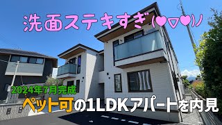 最新のペット可アパートを内見😻2024年7月新築のコンパクトな1LDK賃貸は洗面がステキすぎた😍ルームツアーｗithみきゃん