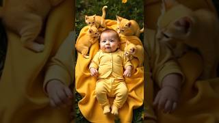 Baby enjoying with cats #aivideo #baby #cute #funny #cats