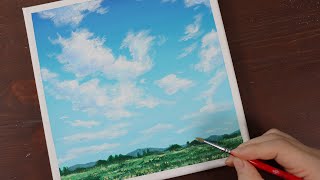 Clouds in the Blue sky / Easy acrylic painting for beginners / PaintingTutorial / Painting ASMR
