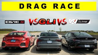 2021 Elantra N Line DCT vs Jetta GLI DSG vs Honda Civic Si | Drag and Roll Race