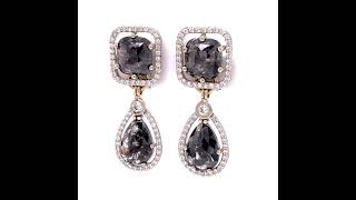 18k white gold black rose cut diamond and white diamond studs and jackets