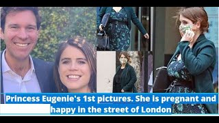 Royal Baby. Princess Eugenie's 1st pictures.pregnant & happy in the street of London.