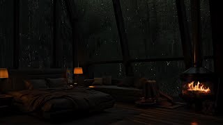 Experience Heavy Rain and Thunder Sounds in Forest Attic ⛈️ Warm Fireplace Ambience To Relax \u0026 Sleep