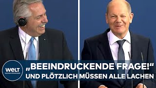 BERLIN: "Beeindruckende Frage!" Pressekonferenz mit Olaf Scholz - Und plötzlich müssen alle lachen