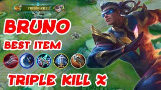 BRUNO SOLO RANK BEST BUILD 2024 TRIPLE KILL 3X l GAMEPLAY MOBILE LEGEND