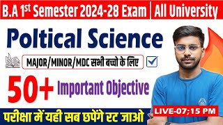 #Poltical Science  ba 1st Semester Important Objective Question  | Poltical science 1st sem obj 2025