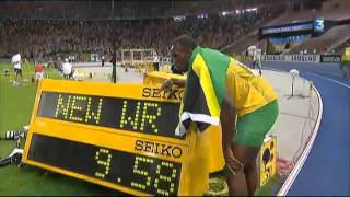 Record du monde du 100m masculin : Usain Bolt (9"58), Berlin 2009