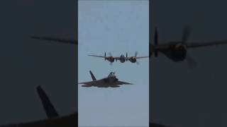 Raptor & Lightning! P-38 leads the F-22 F-86 and P-51