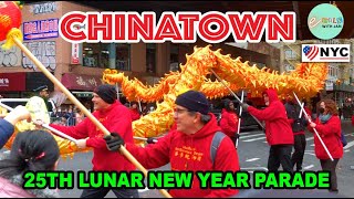 💖 NYC Walk [HD]: 25th Chinatown Lunar New Year Parade \u0026 Festival w/Dragon \u0026 Lion Dance - 2/12/23